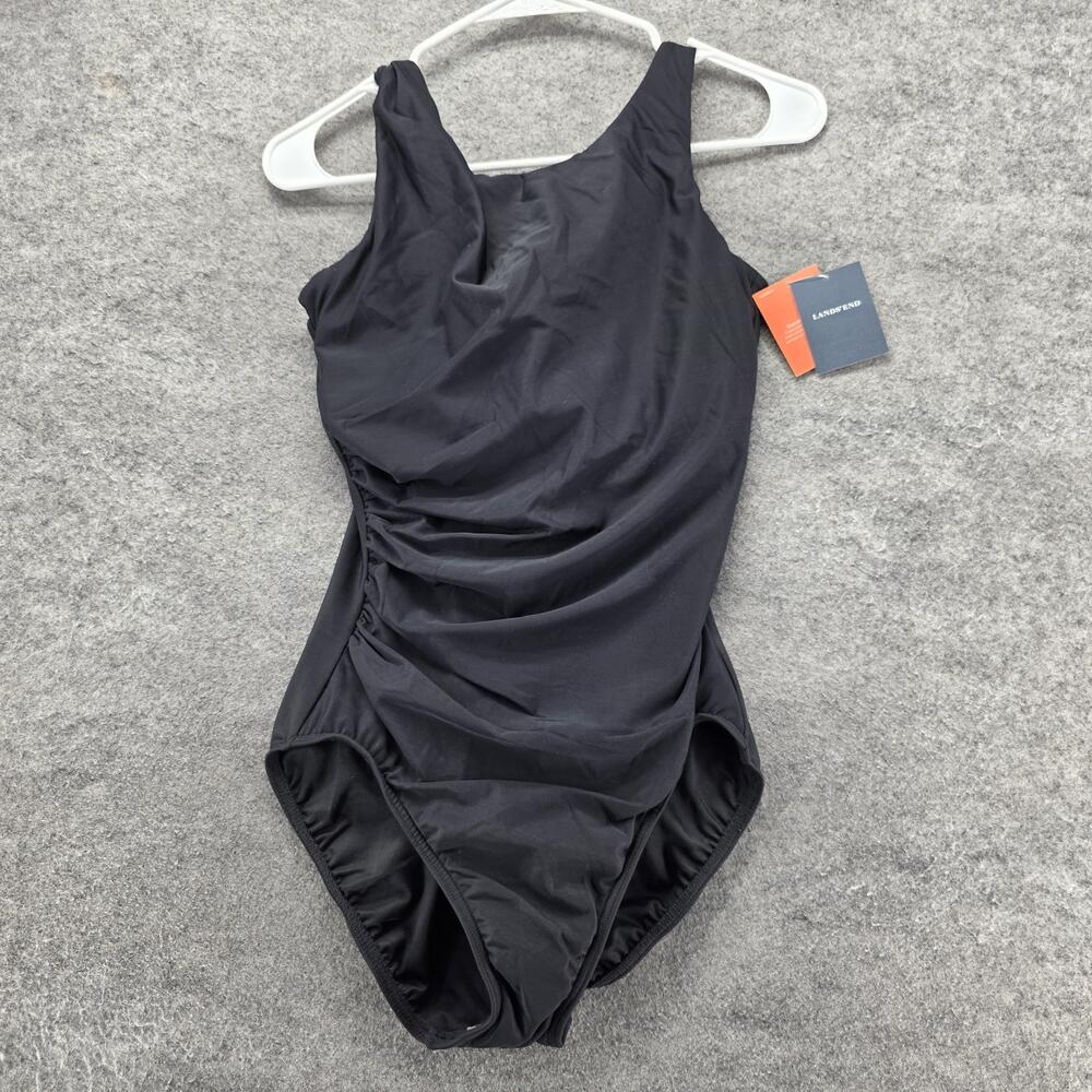 Lands' End One Piece Womens 10 Black Lined Stretch Built-In Brief Wide Strap